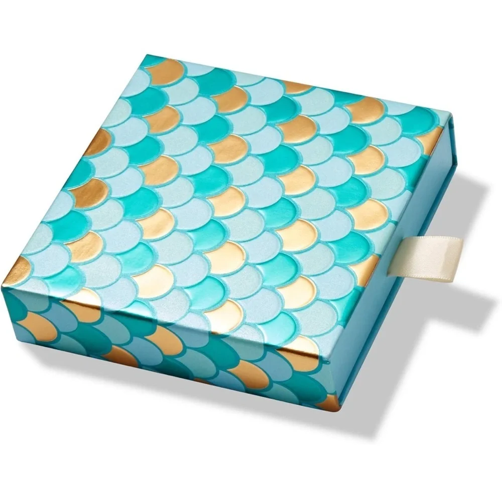 Mermaid Scale Gift Card Box, Teal and Gold, EUC